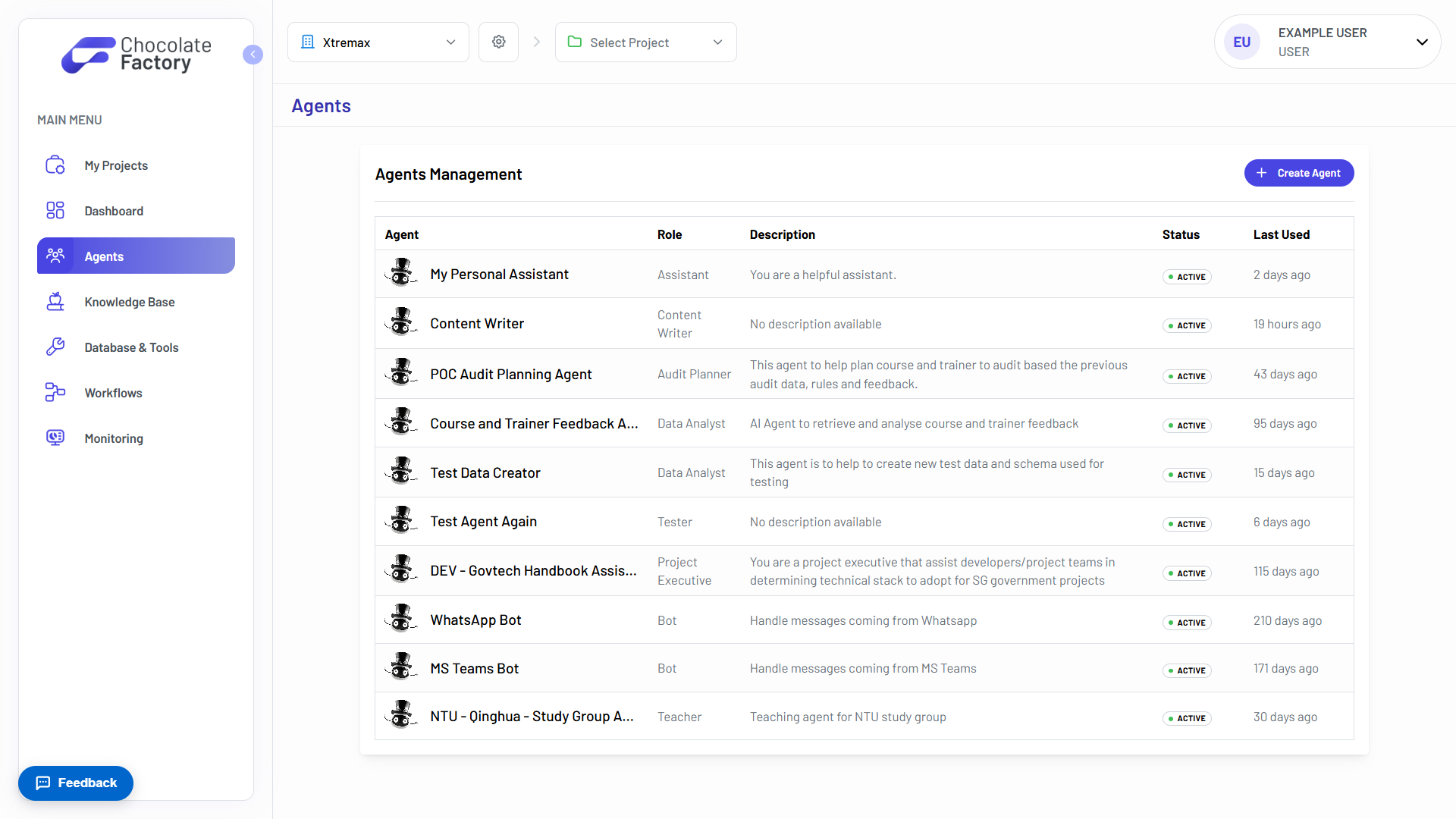 Agents Management page