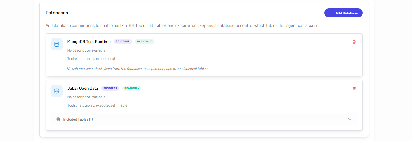 Connect database to agent