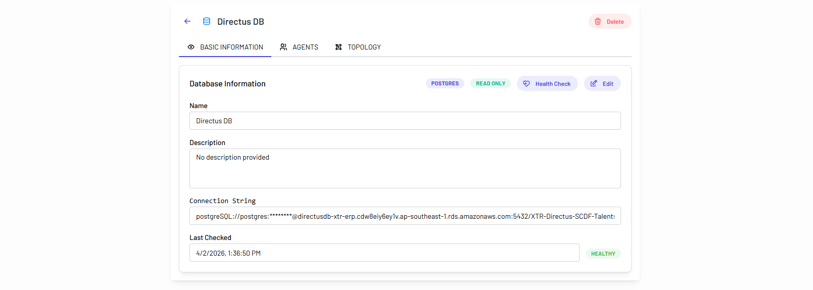 Edit database connection