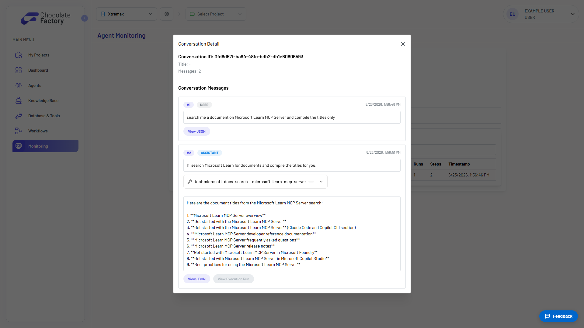 Execution log conversation detail
