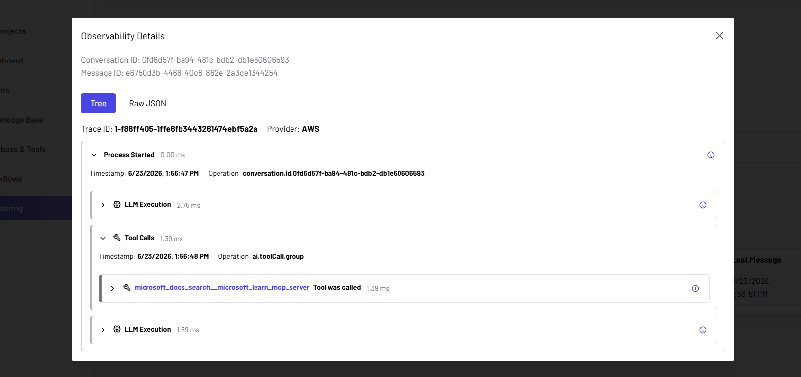 Observability trace
