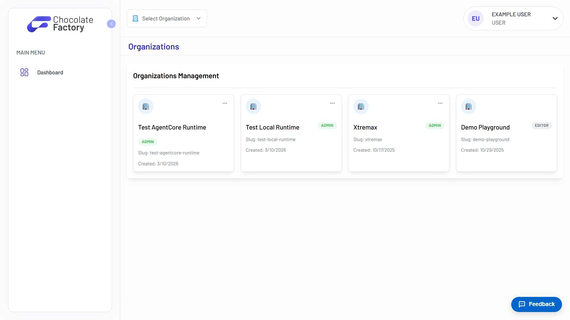 Organizations page