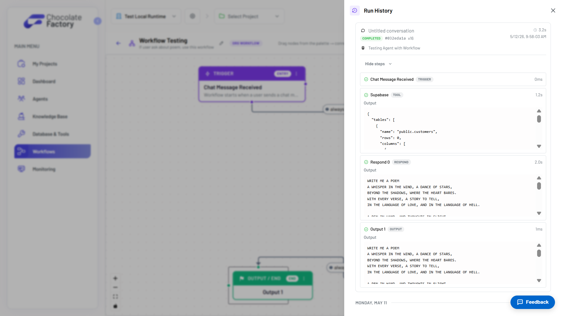 Workflow run history