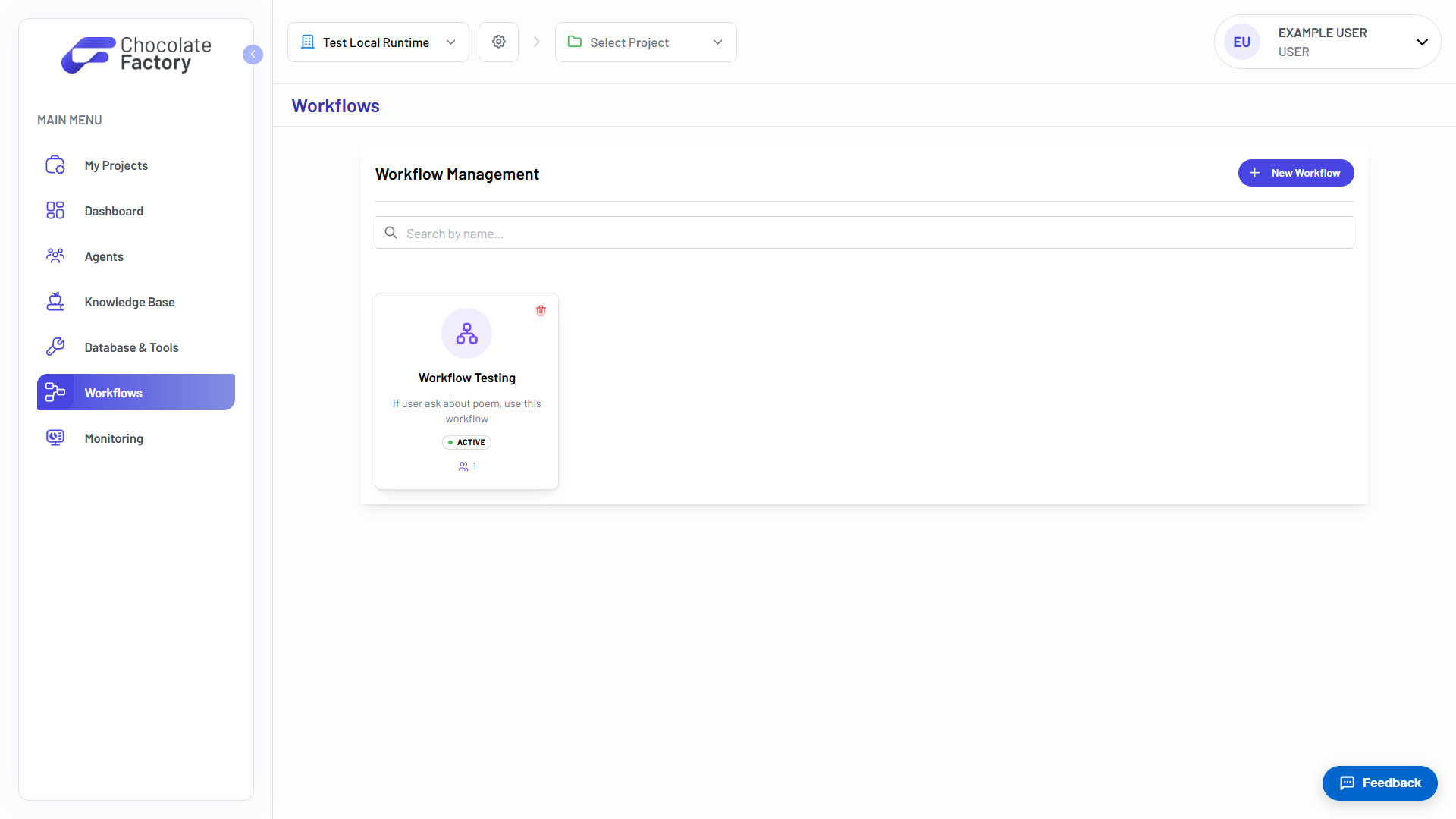 Workflow management page